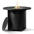 32'' Round Gas Fire Pit, 50,000 BTU Steel Outdoor Fire Tables, Fire Table with Lid, Add Warmth & Ambience to Gatherings and Parties On Patio Deck Garden Backyard, Black.