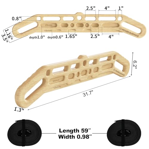 Image of POWER GUIDANCE Wooden Hangboard Portable Rock Climbing Hangboard with Suspension Training Function, Enhance Finger Grip Strength, Indoor and Outdoor Use