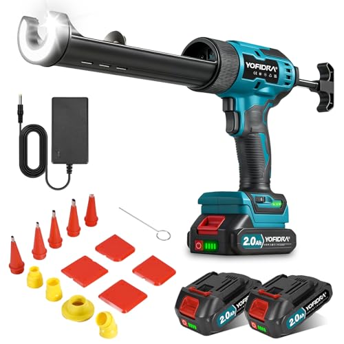 Yofidra Pistolet à Silicone Électrique – Pistolet à Cartouche à Batterie, Force de Poussée 600 kg, 6 Vitesses, Lumière LED, 2 Batteries 2.0Ah, 13...