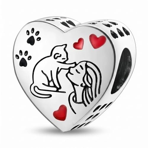 Charm Plata de Ley 925 Compatible con Pandora, Abalorio Corazón Mujer con Perro, Colgante para Pulsera Europea, Regalo para Mujer Amante de los Perros y Mascotas