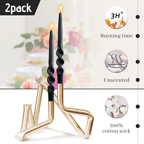 Image of Twisted Taper Candle Smokeless Candles Black Spiral Candlesticks 9.5 Inch Unscented Handmade Long-Lasting Burn Dinner Candles Set for Holiday Wedding Party Seasons Home Decoration