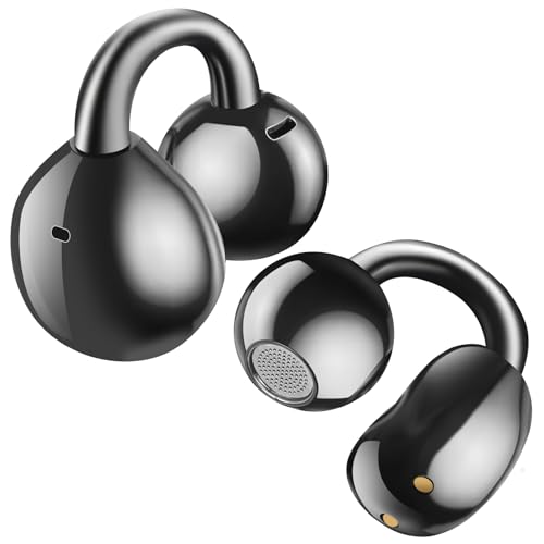 Image of Ultra Open Ear Headphones Bluetooth 5.4 Wireless Clip On Earbuds with Digital Display Charging Case 60 Hours Playtime Sport Earphones Built-in Mic IPX7 Waterproof for Running Fitness Black