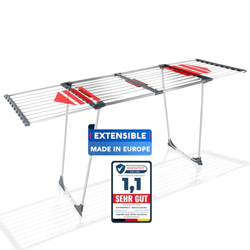 SCHWANFELD® Tendedero Extensible [20M Longitud EN SECO] - Tendederos Plegables - Tendedero Plegable - Tenderetes de Ropa Plegables - Tendedero Exterior - Estendal Tendal Plegable - Tenderete