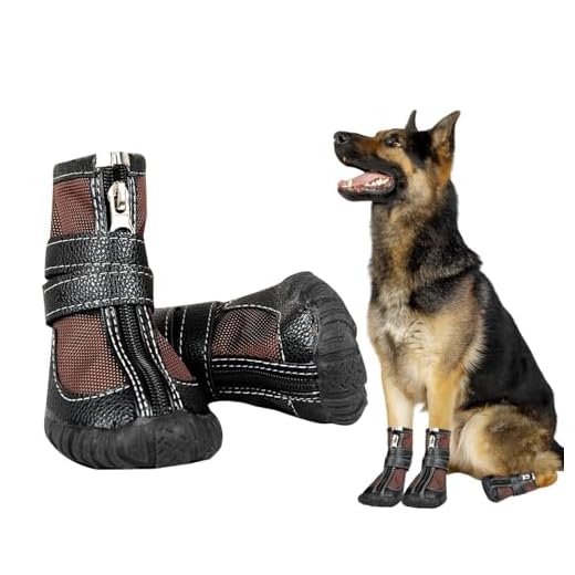 FLAdorepet Large Big Dog PU Leather Sport Shoes Winter Waterproof Pet Dog Puppy Martin Boots Non-Slip Pitbull Golden Retriever Rain Shoes (12(W2.9 x L3.7), Brown)