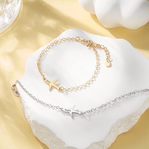 callie Personalized Airplane Bracelet - Custom Name, Sterling Silver 925/Stainless Steel Travel Aircraft Plane Bracelets Adjustable, Jewelry Gifts for Women Flight Attendant Pilots3