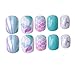 SIUSIO 120Pcs 5 Pack Children Acrylic Fake Nails Press on Pre-glue Full Cover Glitter Gradient Color Short False Nail Art Kits Sets Great Christmas Gift for Kids Little Girls - Mermaid Beach