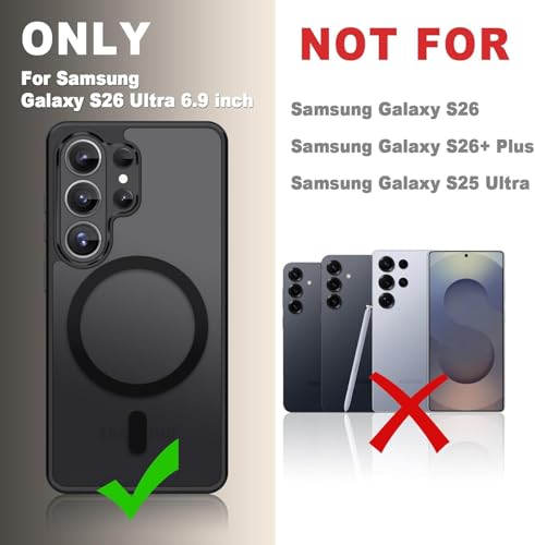 Image of Elzzi Magnetic Guard Case for Samsung Galaxy S26 Ultra 5G [Compatible with MagSafe & Qi2] Translucent Matte Hard PC+TPU Hybrid Slim Shockproof Anti-Scratch Protective Phone Cover (Black)