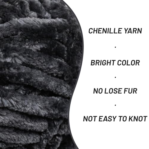 Image of Fuzzy Chunky Chenille Yarn for Crocheting,Soft Plush Yarns for Hand Knitting,Bulky 3x100g(3x49.2 yd) Baby Blanket Yarn for Crocheting Amigurumi,Crochet Fluffy Velvet Yarns (3 Carbon Gray)