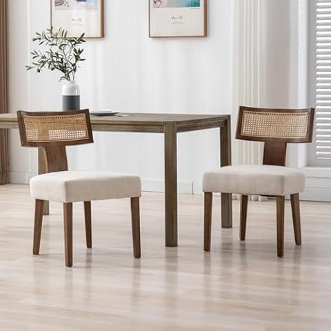 Chairus Upholstered Dining Chairs with Rattan Backrest Cover