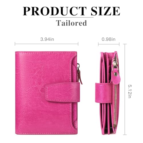 Image of FALAN MULE Small Wallet for Women Genuine Leather Bifold Compact RFID Blocking Small Womens Wallet, AP-Rose Red, Casual