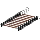 MIGABER クリップハンガー スカートハンガー 高級木製 ズボンハンガー 360回転フック すべらないハンガー 強力クリップハンガー 型崩れしないハンガー 調節可能なクリップハンガー 防錆 頑丈 軽い 上品 省スペース ボトムス用ハンガー (10, ダークブラウン)