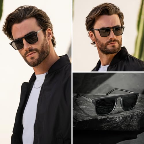 WMP Eyewear - Men's Polarized Bold Geometric Flat Top, Key Hole Design, Acetate Frame Sunglasses4