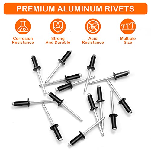 520Pcs Black Rivets Pop Rivets Assortment Kit, Ljinge 14 Sizes Aluminum Blind Rivets, Assorted Blind Rivets With Reinfored Divider & Labeled Case For Storage #TOP1