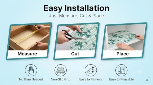 Image of Dribble (45cm X 300cm) Eva Shelf Liner Mat Roll, Non Slip Drawer & Cabinet Liner for Kitchen, Waterproof Oilproof Washable Fridge Mat, Anti Skid Multipurpose Mat (Palm Paradise Dark Green)