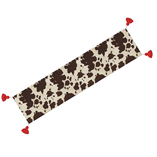 Cow Fur Print Faux Linen Table Runner, 14 X 60 Inches Table Runners For Holiday Party, Wedding And Everyday Dining Home Decor #TOP1