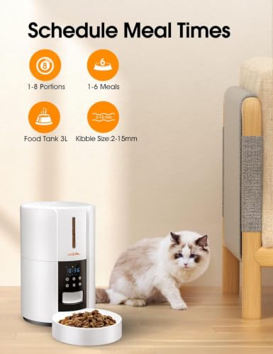 WOPET Automatic Cat Feeder, 3L Cat Food Dispenser, Automatic Dog Feeder, Timed Feeder 6 Meals Daily with Portion Control, 10s Voice Recording, Backup Power - Image 2