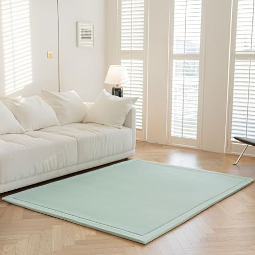 IOTXY Koralle Samt Teppich für Kinder - 150 x 150 cm Hellgrün Samtmatte