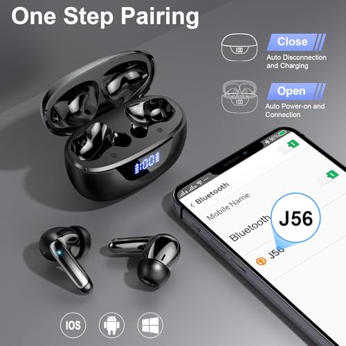 Image of Wireless Earbuds, Bluetooth 5.3 Headphones Bass Stereo, 48Hours Playtime, 4 ENC Mic Clear Calls, Noise Cancelling Ear Buds with LED Display Charging Case,IPX7 Waterproof Earphone for Android iOS Black