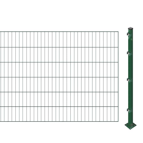 Einstabmattenzaun inkl. Pfosten zum Einbetonieren (Höhe: 120 cm, Länge: 8 m) | Einstabmatten in Grün | UV- und witterungsbeständig