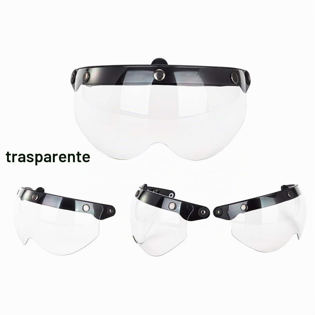 Wopohy Visiera Casco Universale a 3 Pulsanti Protezione Solare Antivento Casco Moto retrò Mezzo Volto Visiera per Casco Moto