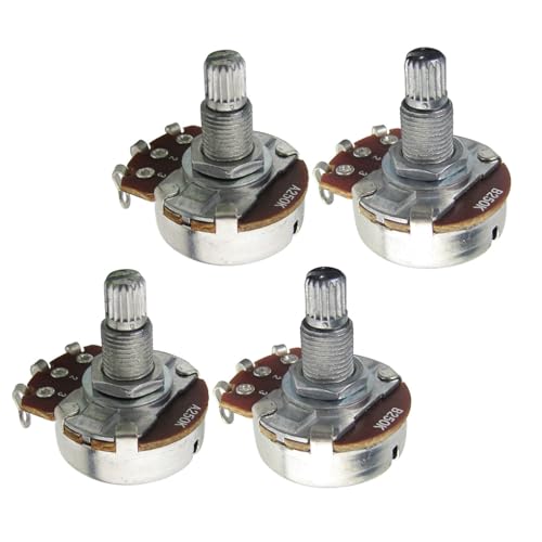 FLEOR A250K+B250K フルサイズギタートーンボリュームポット18スプラインロングスプリットシャフトオーディオテーパーポテンショメーター、4個入り