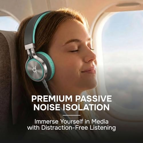 Image of ARTIX CL750 Noise Isolating Wired Headphones with Mic | Foldable On Ear Stereo Audio Headset for Music, Gaming & Online Classes (Turquoise 3.5mm Jack)