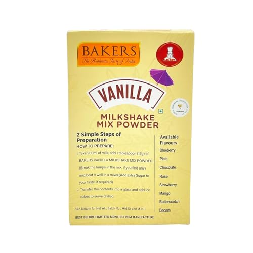 Image of BAKERS Milk Shake Mix Powder - Vanilla Flavor Pack of 4, Each 100g (400 Gram) | Instant Thick & Creamy Shake Mix | Rich & Delicious Dessert Drink | Ready to Mix with Milk | No Preservatives |Ready in 30 Sec