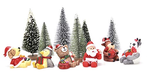 JUNKE 12 PCS Miniature Christmas Decorations Miniatures Mini Resin Desktop Christmas Ornaments Christmas Trees, Santa, Panda, Penguin, Reindeer, Dog, Bear, Xmas Gifts for Decorations (12 Pieces)