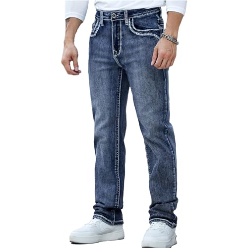 Men's Embroidered Relaxed Fit Jeans with Comfort Flex Waist Stretch Denim Casual Jeans Unique Design Classic Fit for Men