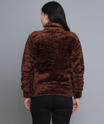 Image of Women's Ultra-Soft Plush Fleece Winter Jacket with High Neck & Full Front Zipper | Warm Cozy Fur Coat for Casual, Travel, Outdoor & Daily Cold Weather Wear