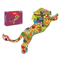 PINU Jigsaw Puzzles for Kids Ages 3-5, 6-8, 8-10, Children Colorful Fun Animal Shaped Puzzle Learning Educational Toys Gifts Games for Boys and Girls (Lion-80 PCS)