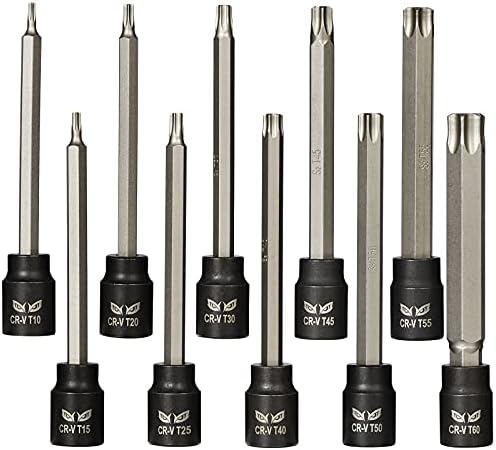 Extra Long Torx Bit Socket Set (10 Pack) - Long 3.5" Torx Bit in 3/8" Drive T10 - T60