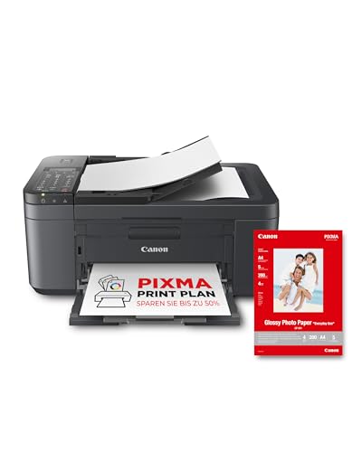 Canon PIXMA TR4755i Multifunktionsdrucker 4in1 (Tintenstrahl, Drucken, Kopieren, Scannen, Faxen, A4, 20 Blatt ADF, kompatibel mit Pixma Print Plan) schwarz - Enthält GP-501 A4-Fotopapier, 5 Blatt
