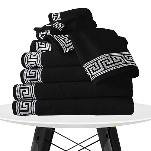 Lions 8 Piece Family Towels Bale Set - 4x Face, 2x Hand, 2x Bath Towels, 500 GSM - Premium 100% Egyptian Cotton, Super Soft Highly Absorbent, Greek Pattern Quick Dry Towel