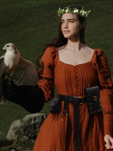 YESSA Renaissance Accessories,Medieval Viking Leather Belt Pouch Coin Phone Purse,Ren Faire Headpiece Halloween Cosplay Set2