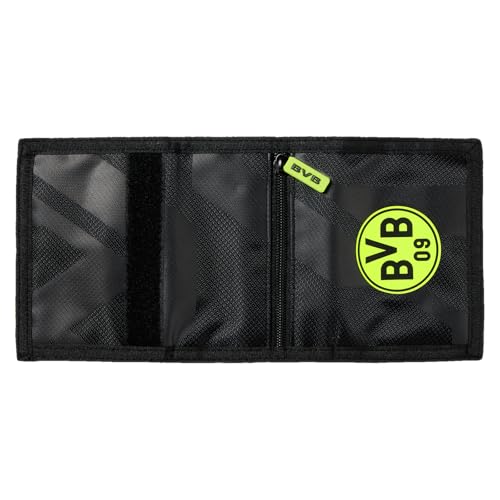 BVB Borussia Dortmund Geldbörse, 10 x 14 cm, Schwarz mit Neon-Logo, Polyester