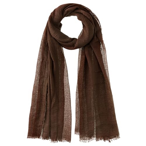 Nydotd Women Summer Cotton Linen Scarf Crinkle Long Beach Shawl Wrap hijab with Fringe (Dark Brown 71 x 35 Inch)