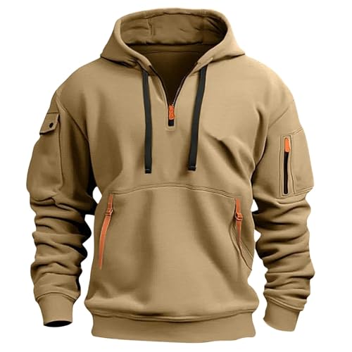 Fall Winter Quarter Zip Hoodie Men Pullover Tactical Sweatshirt Vintage Long Sleeve Casual Hoodies with Pockets