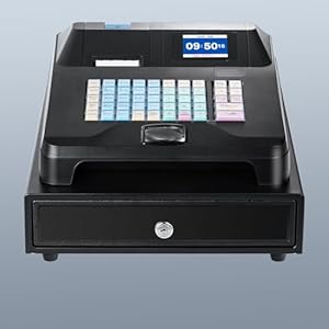 Newest Cash Register, Hysoon Cash Register for Small Businesses with Cash Drawer, Electronic Cash Registers with Dual Display for Customer and Sales and Auto Print Receipt（Black）