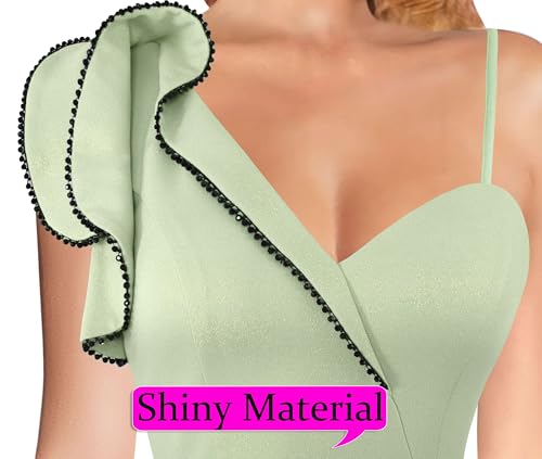 Image of VFSHOW Womens Formal Prom Elegant Ruffle One Shoulder Beaded Strap Ruched Slit Maxi Dress Wedding Evening Long Gown