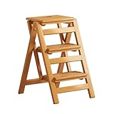 Silla escalera plegable de madera maciza para biblioteca - Taburete escalera multifuncional portátil de madera maciza para adultos, 2/3/4 peldaños, carga máxima 150 kg, taburete para adultos/escaler