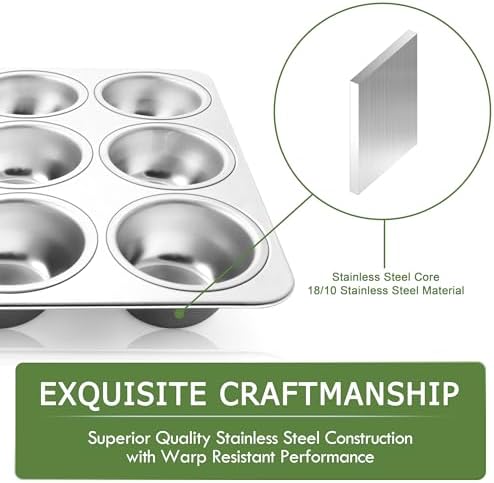 Herogo 12-Cup Stainless Steel Muffin Pan Tin for Baking, Metal Cupcake Tray Set for Making Egg Muffin Quiches, Mini Brownie, Easy to Clean & Quick Release, Oven & Dishwasher Safe - Thumbnail 5