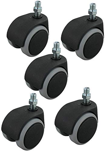 Lot de 5 roulettes de chaise Ø 50 avec goupille de fixation pour sols mous et durs selon la norme DIN (surface de roulement souple M10 x 10)