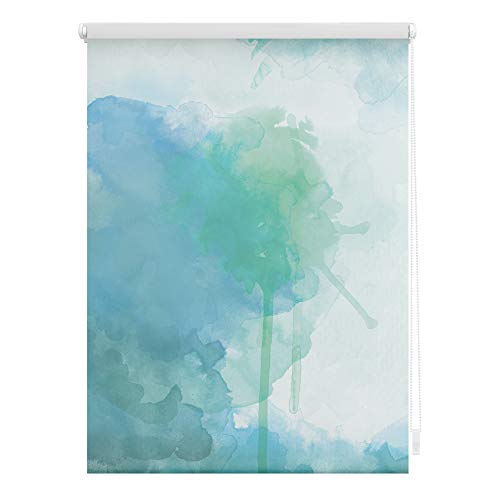 Lichtblick Klemmfix Tageslicht-Rollo mit Motiv, ohne Bohren, Blickdicht, Seitenzugrollo, Made in Germany, Aquarell - Blau Grün 100 x 150 cm (B x L)
