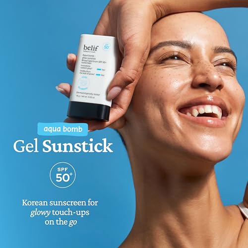Image of belif Aqua Bomb Niacinamide Sunscreen Stick SPF 50+ PA++++ - Korean Sunstick for Face with Hyaluronic Acid, No White Cast, Lightweight Velvet Finish, Daily UV Protection, Semi-Matte Glow, 0.63 oz
