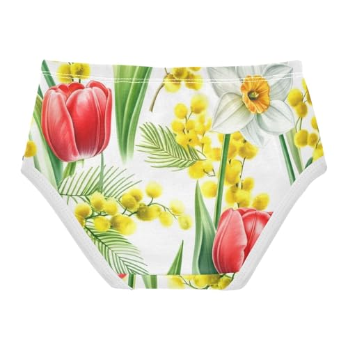 Yellow Flowers Red Tulips White Little Girl Panties Toddler Underwear Floral Cotton Print Kids Briefs Undies 2t2