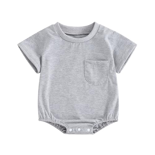 Image of MERSARIPHY Gender Neutral Baby Clothes Infant Girl Boy Bubble Romper Bodysuit Summer Outfits Solid Short Sleeve One Piece Top