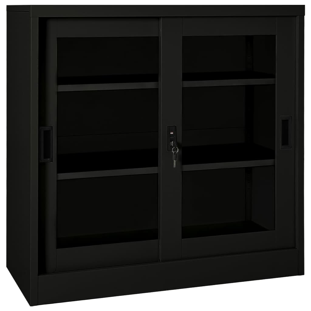 SaryEdge Lockable White Steel Sliding Door Cabinet -Office File Storage with Safety Glass & 2 Adjustable Shelves for nized Document Management,Black-1 & without planter box