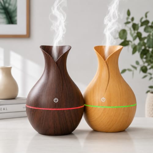 Image of Essential Oil Diffuser & Humidifier - Ultrasonic Cool Mist Aroma Diffuser with LED Light | Quiet Air Freshener for Home, Office, Spa, Yoga, Bedroom & Car (Wood Pot) Pack of 1