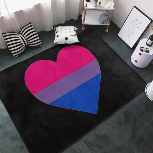 Cute Bisexual Pride Heart Area Rug for Living Room Bedroom